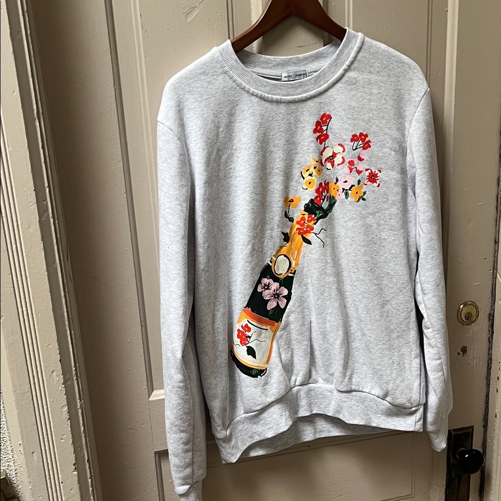 Womens Light Gray Sweatshirt with Floral Bottle Graphic